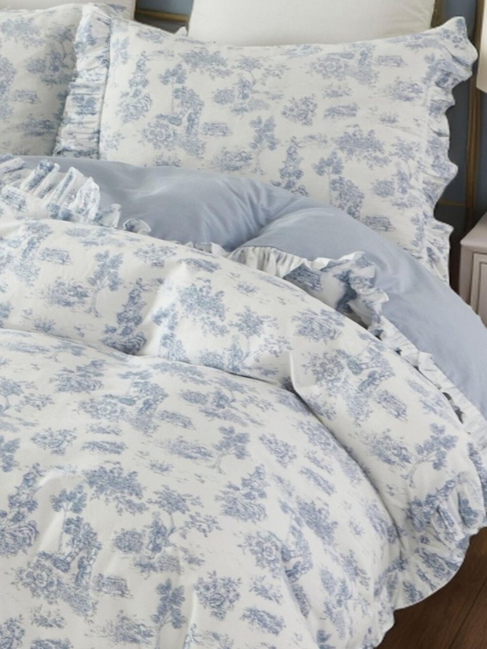 French Country Garden Toile Floral Duvet Quilt Cover King Size 100% Cotton